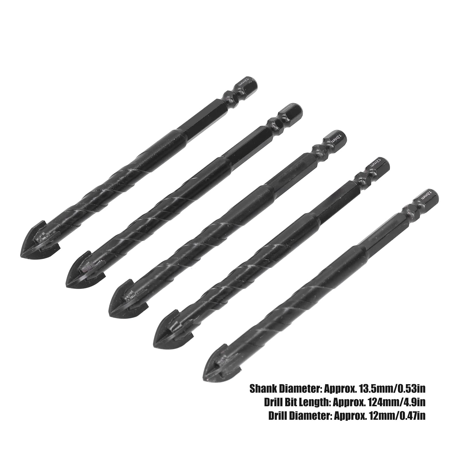 5PCS Tile & Glass Drill Bit Set - 12mm Masonry Drill Bits with Sharp Cutting Edges for Ceramic, Porcelain & Glass Tiles - Perfect for DIY Home Renovation & Bathroom Tile Installation Projects