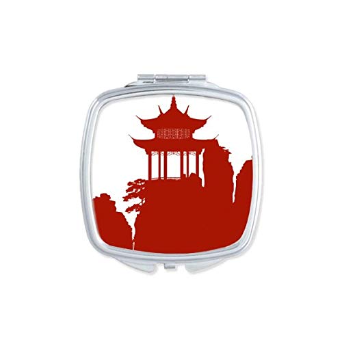 DIYthinker China Pavilion Mountain Outline Illustration Mirror - Portable Compact Pocket Makeup Mirror with Double Sided Glass - Perfect for Travel, Home, and Office Use