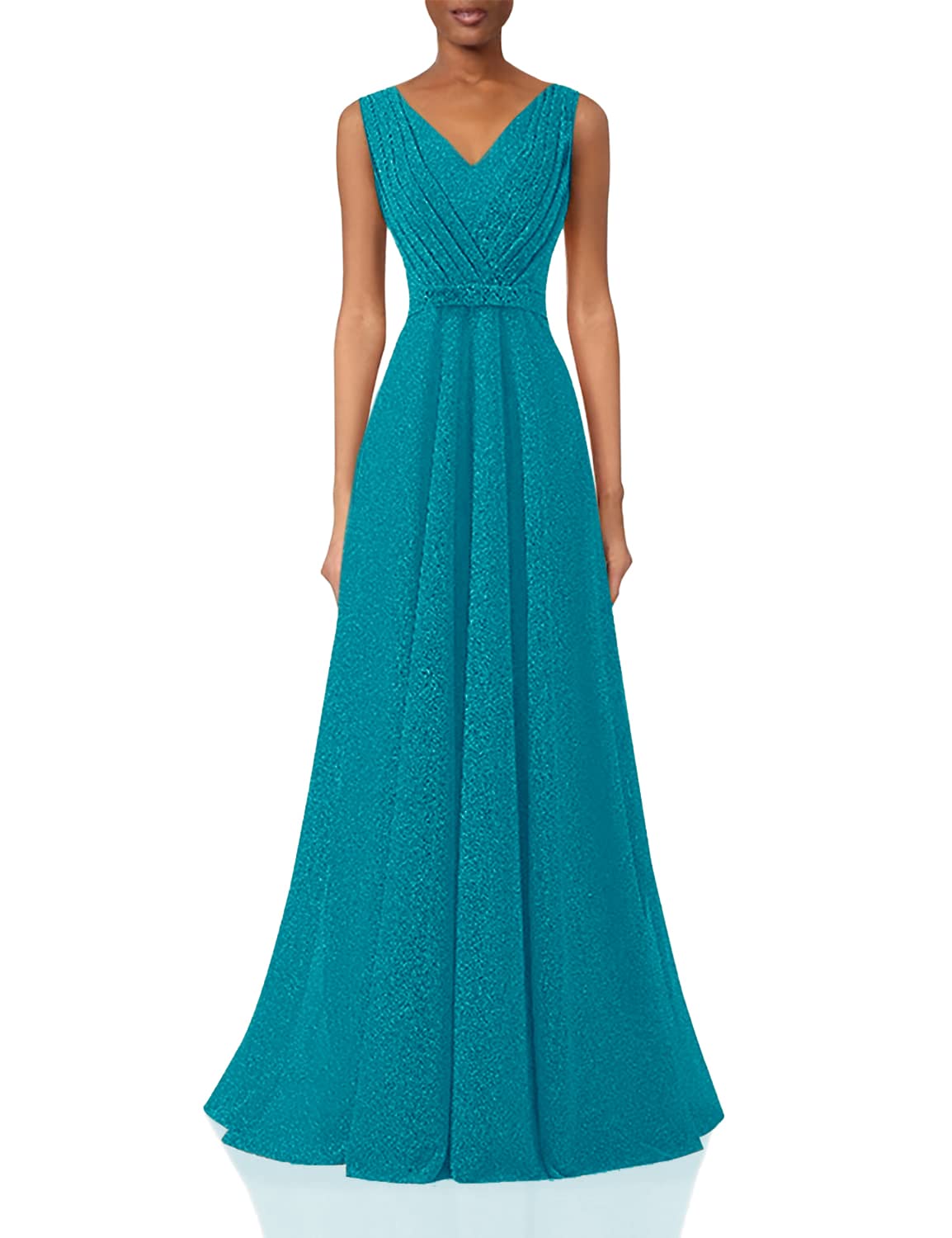 OYISHA Women's Pleated Glittery Formal Evening Dress Long Bridesmaid Wedding Party Gown - Elegant Prom, Homecoming, Cocktail & Special Occasion Outfit