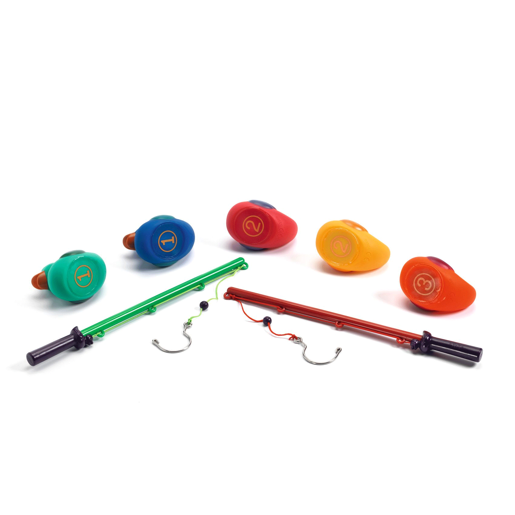 Set of 5 Colorful Rainbow Fishing Ducks by Djeco - Fun Bath Toys for Toddlers & Kids Bathtime Games
