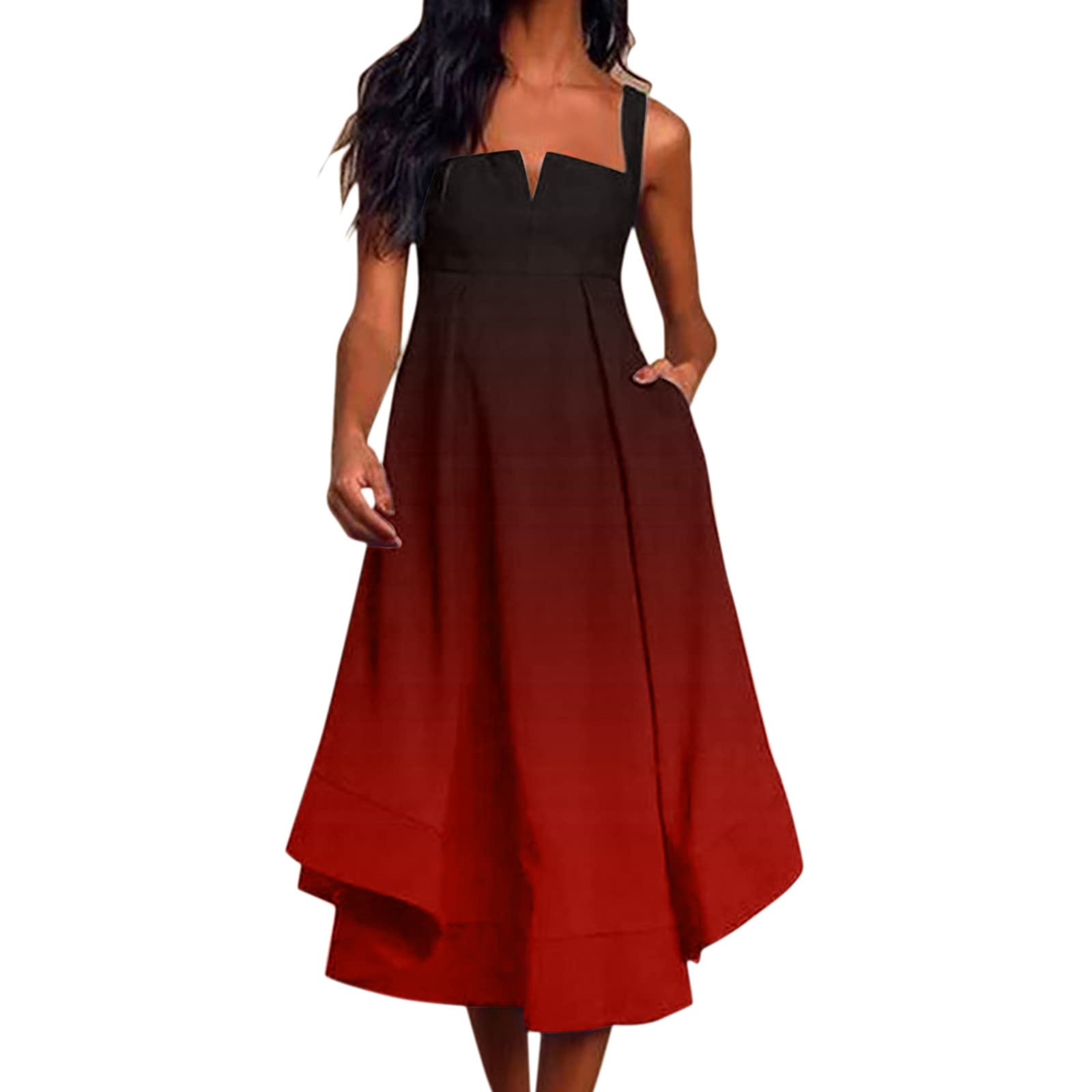 Women's Party Dresses - Spaghetti Strap High Waist Swing Midi Dress with Short Sleeve | African Inspired Fashion for Weddings, Cocktail Parties & Summer Events
