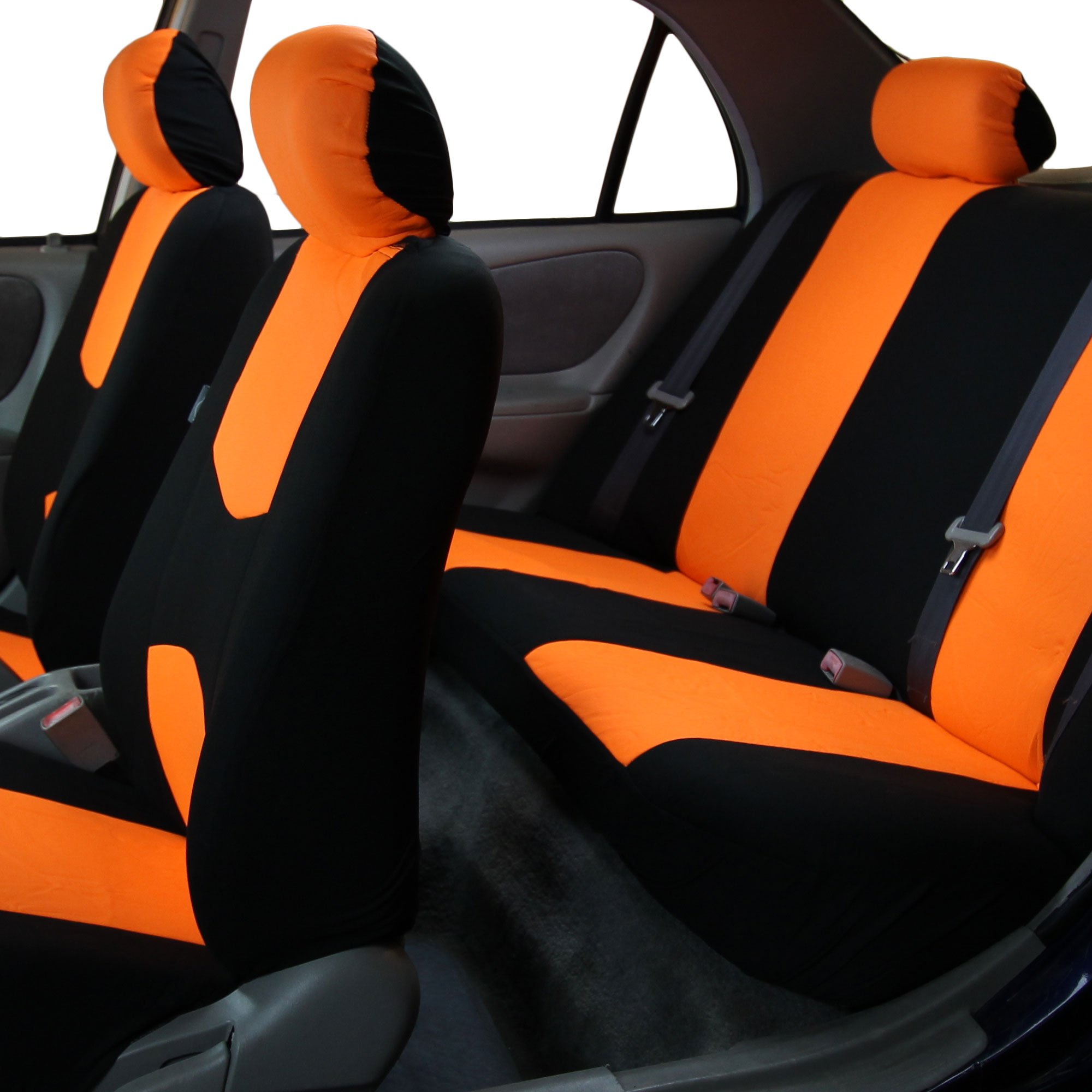 FH Group Universal Fit Car Seat Covers Full Set - Washable Cloth Seat Protectors for SUV, Sedan & Van (Orange) | Perfect for Daily Commute, Road Trips & Family Travel