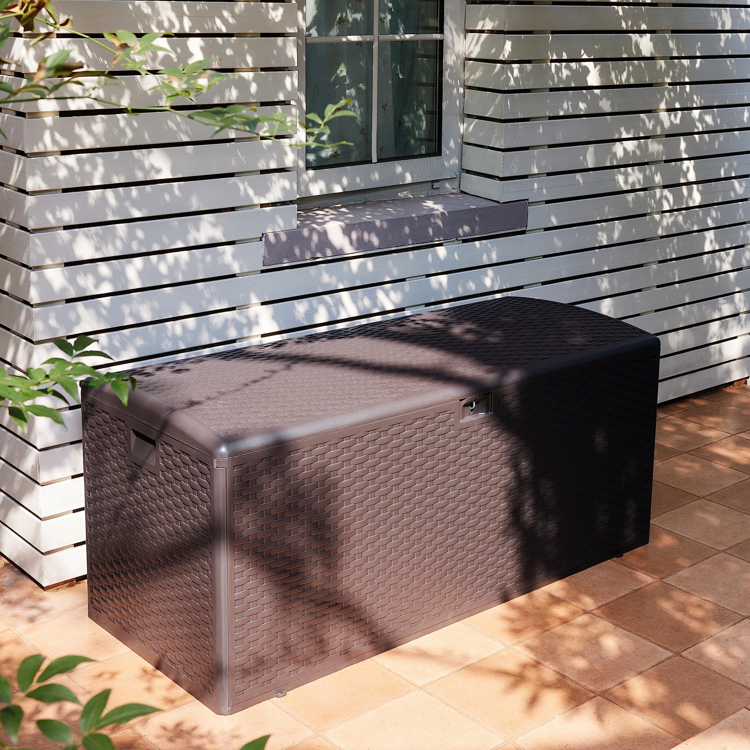 Amazon Basics 150 Gallon Outdoor Patio Storage Deck Box - Waterproof & Weather-Resistant for Furniture Cushions, Garden Tools - Brown - Perfect for Backyard, Deck, and Poolside Storage