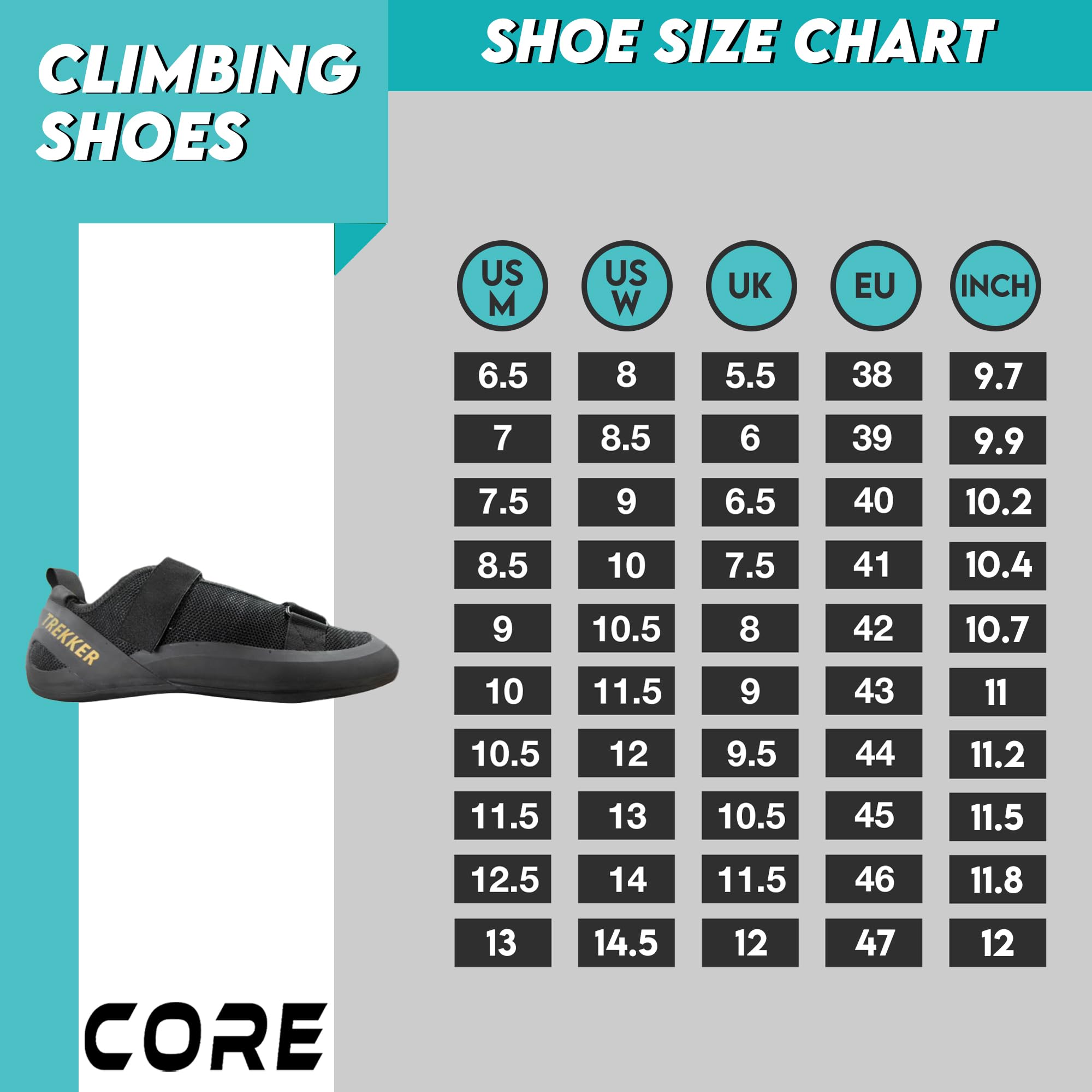 **Core Climbing Shoes - Lightweight Breathable Rock Climbing Shoes for Men & Women - Non-Slip Hiking & Wall Climbing Shoes with Dual-Strap Closure - Perfect for Indoor & Outdoor Climbing, Bouldering & Gym Training**