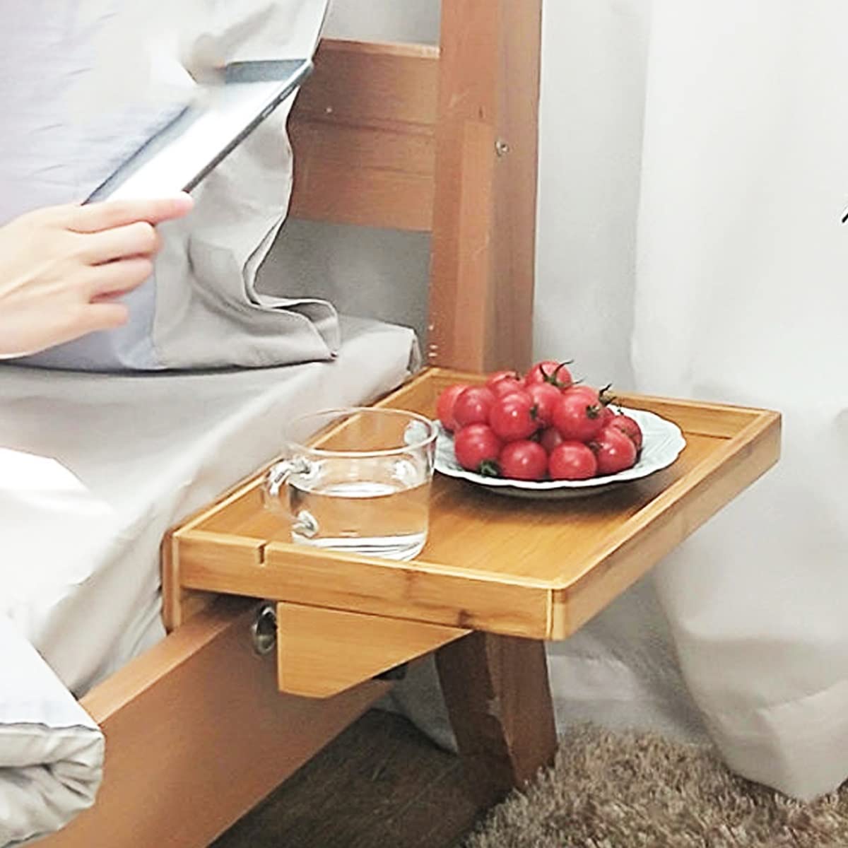 Clip on Bedside Table Shelf - Wooden Hanging Bedside Tray for Bedroom & Dorm - Perfect for Reading, Snacking, and Organizing Essentials by Your Bed