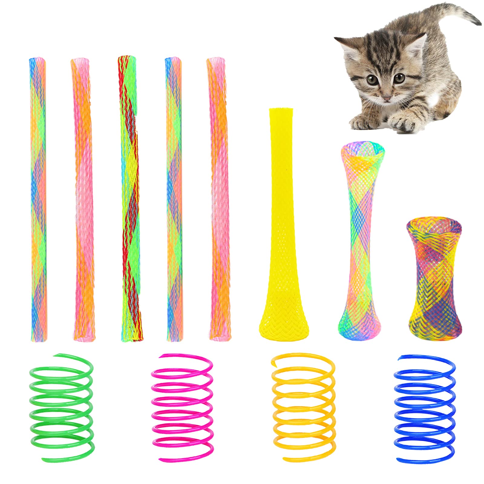55-Piece Cat Spring Toy Set - Colorful Interactive Cat Toys for Indoor Play, Includes Flexible Plastic Coil Spiral Toys for Kittens to Swat, Bite & Hunt (Random Colors) - Perfect for Exercise, Boredom Relief & Bonding with Your Feline Friend