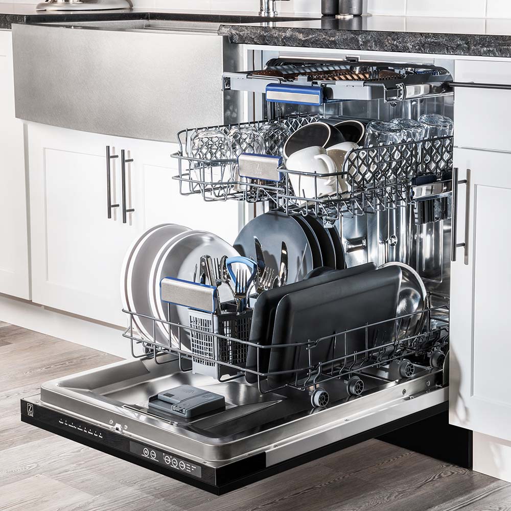 ZLINE Autograph Edition 18-Inch Compact Dishwasher with 3rd Rack - Black Stainless Steel & Champagne Bronze Handle, 51dBA (DWVZ BS 18 CB) | Space-Saving Solution for Small Kitchens, Apartments & RVs