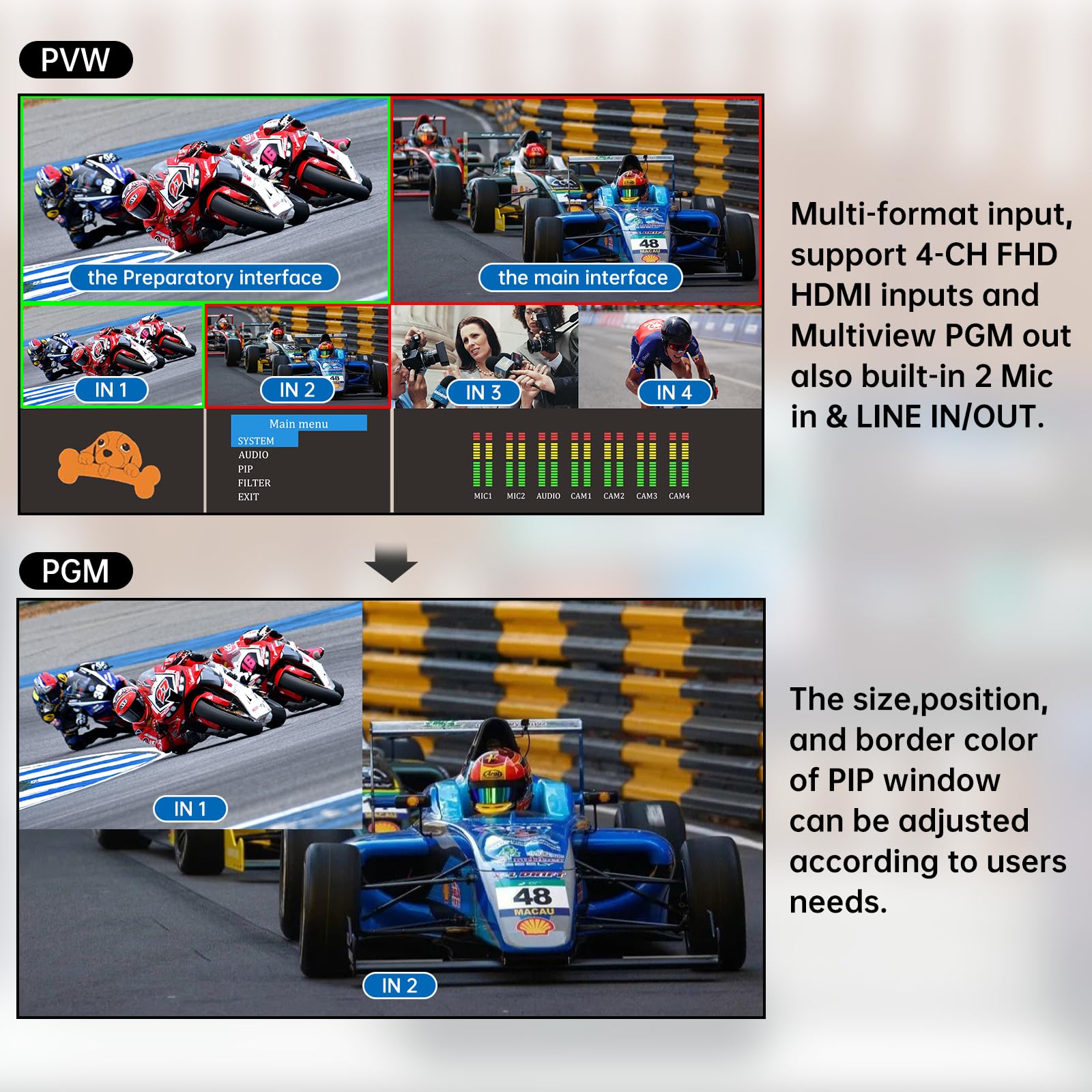 MT-VIKI 4K HDMI Live Stream Switcher - Professional Video Mixer with Multi-View Preview, Audio Mixer & 3.5mm Input - Perfect for OBS, YouTube Live Streaming, Gaming Broadcasts & Church Services