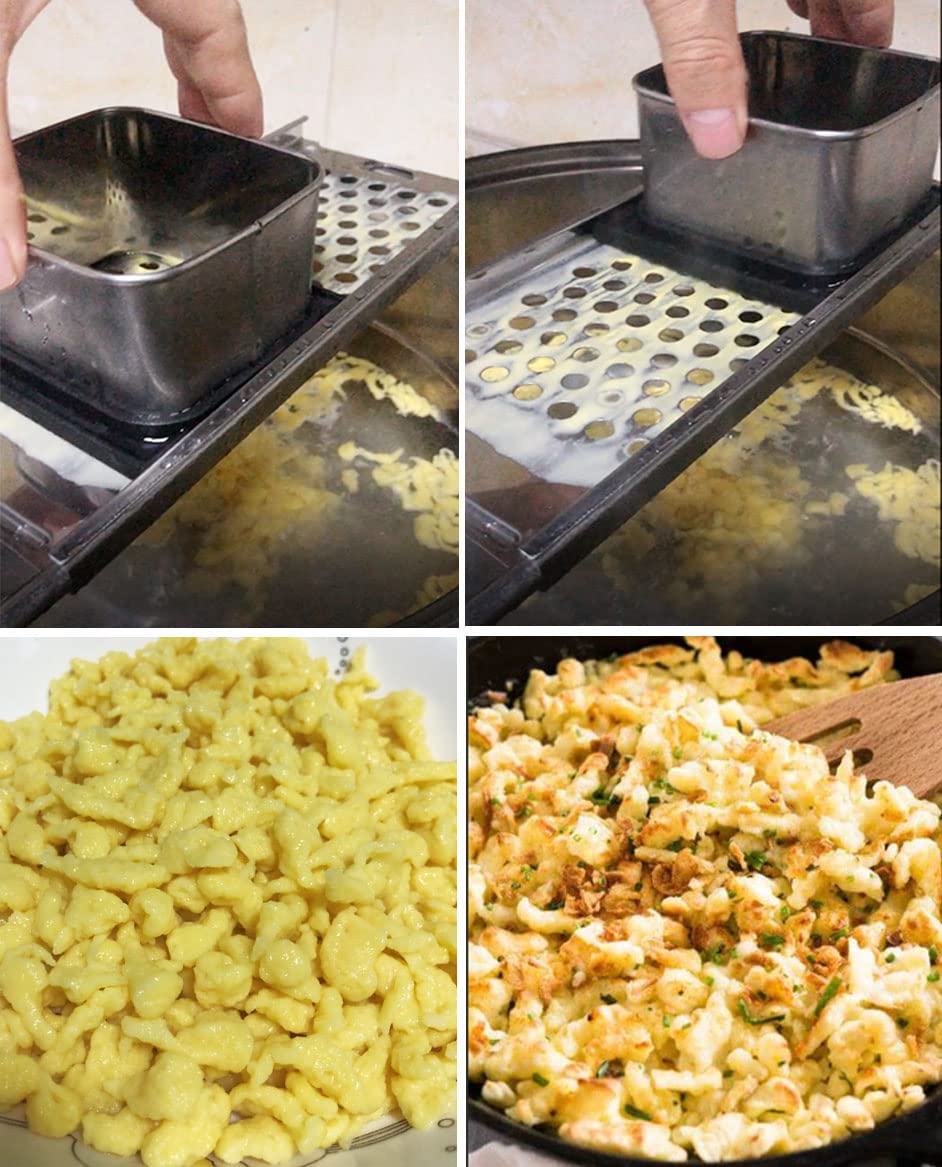 Premium Stainless Steel Spaetzle Maker - Traditional German Egg Noodle Press with Comfort Grip Handle | Homemade Pasta & Dumpling Kitchen Tool for Quick Meals & Family Cooking