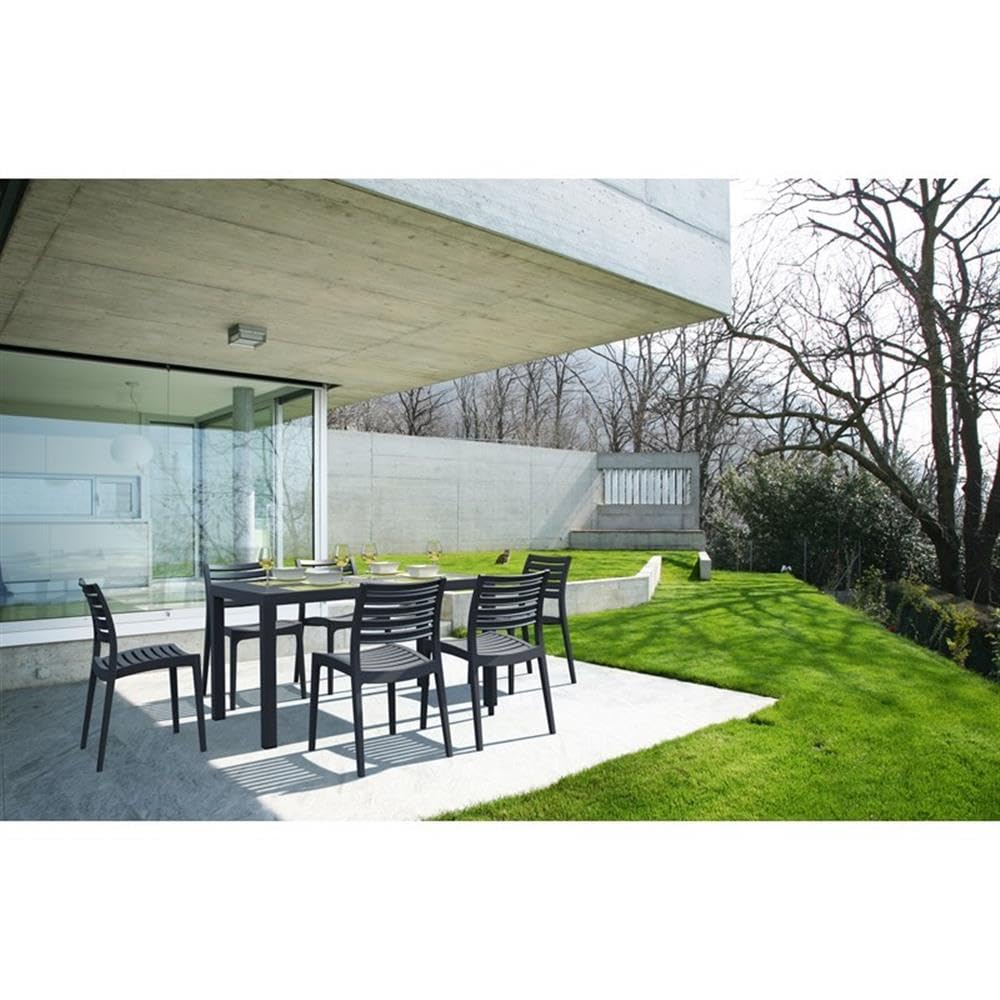 Dark Gray Outdoor Patio Dining Chairs Set of 2 - Weather-Resistant Ares Collection for Backyard, Garden & Poolside Relaxation
