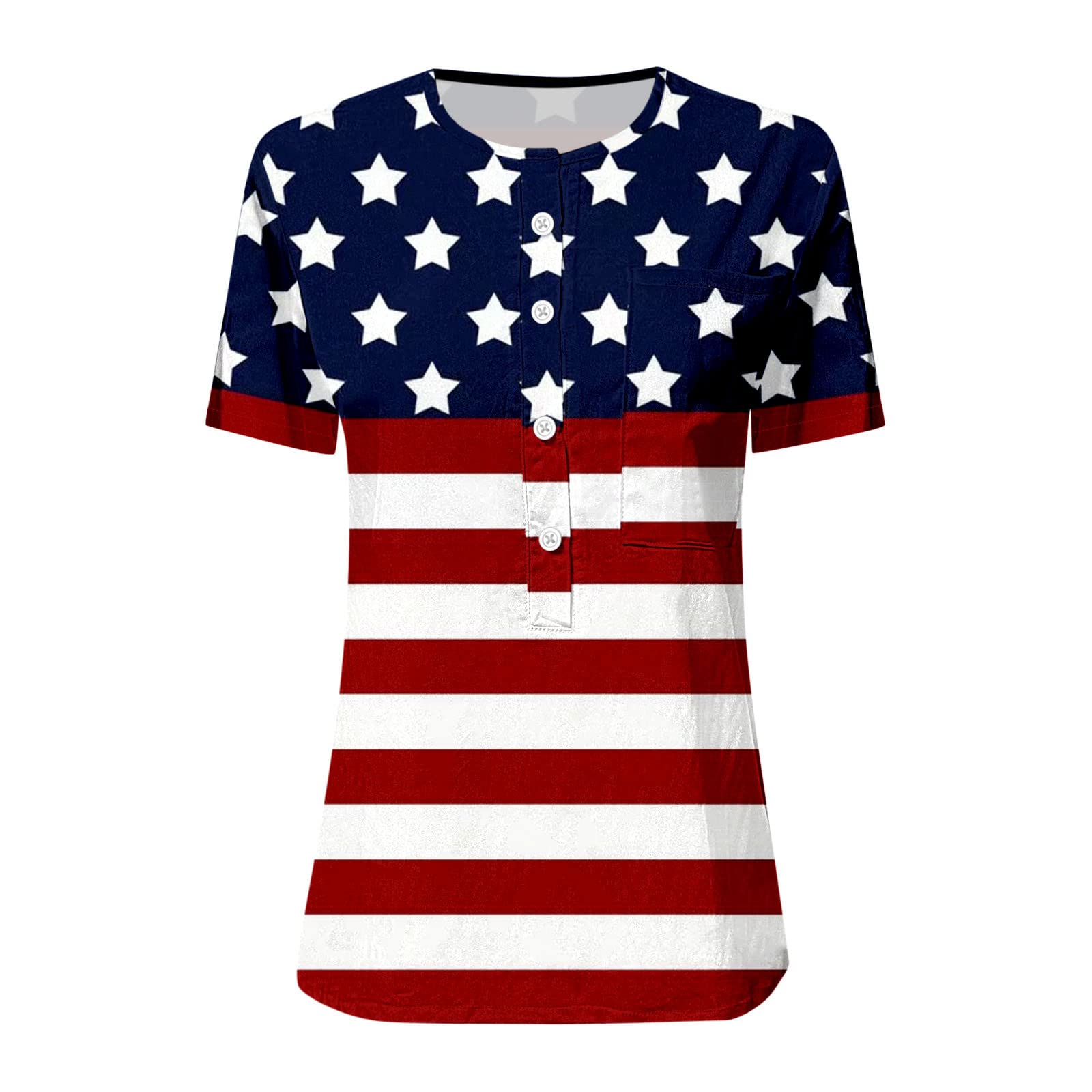 Women's Summer Casual Short Sleeve Printed T-Shirt with Button Neck - Black Cotton Top for Everyday Wear, Outings & Vacation Outfits