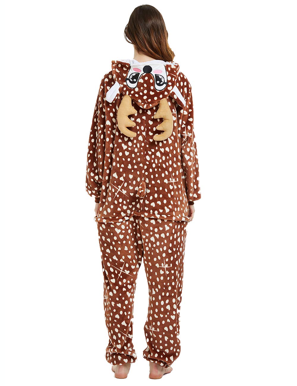 Women's Deer Costume - Adult Reindeer Onesie Pajamas for Christmas Party & Holiday Cosplay | Soft Fleece One-Piece Pajama Set for Women