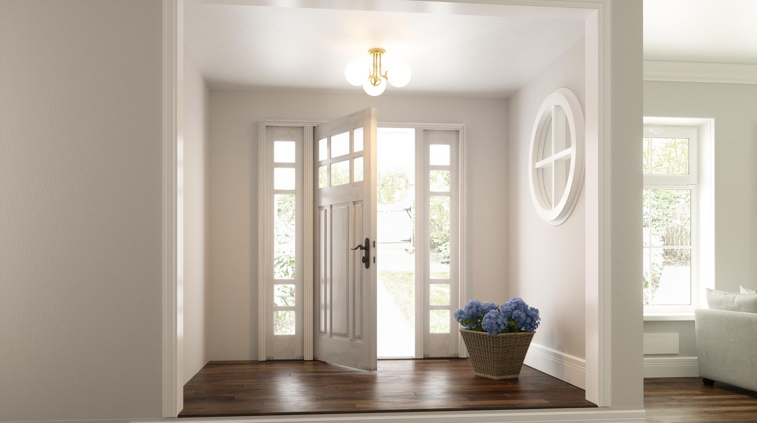 Quoizel Landry 3-Light Semi-Flush Mount Ceiling Fixture in Satin Brass - Modern Lighting for Bedroom, Hallway & Entryway