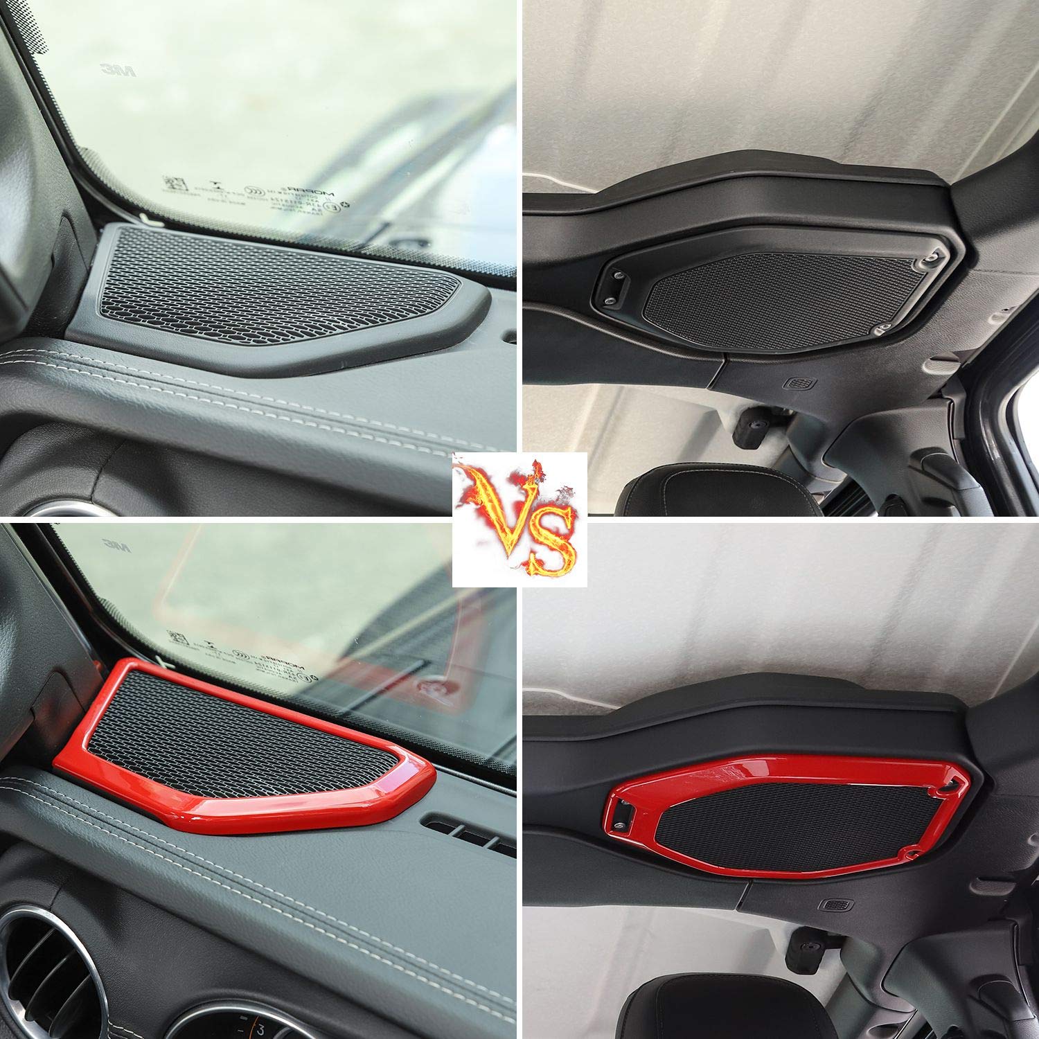 Premium Voodonala ABS Speaker Audio Trim & A Pillar Trim Kit (4-Piece, Red) – Compatible with 2018-2023 Jeep Wrangler JL/JLU & Gladiator JT – Interior Upgrade for Enhanced Sound & Style – Perfect for Off-Road Adventures & Custom Car Audio Systems
