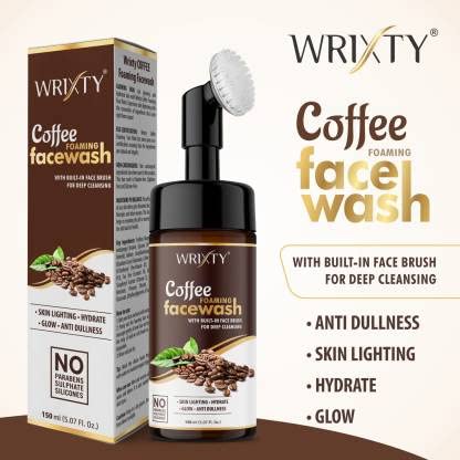 Wrixty Coffee Foaming Face Wash with Built-In Face Brush - Deep Cleansing, Hydrating & Acne Control for Oily Skin | Men & Women | 150ml | Perfect for Morning Routine & Post-Workout Refresh