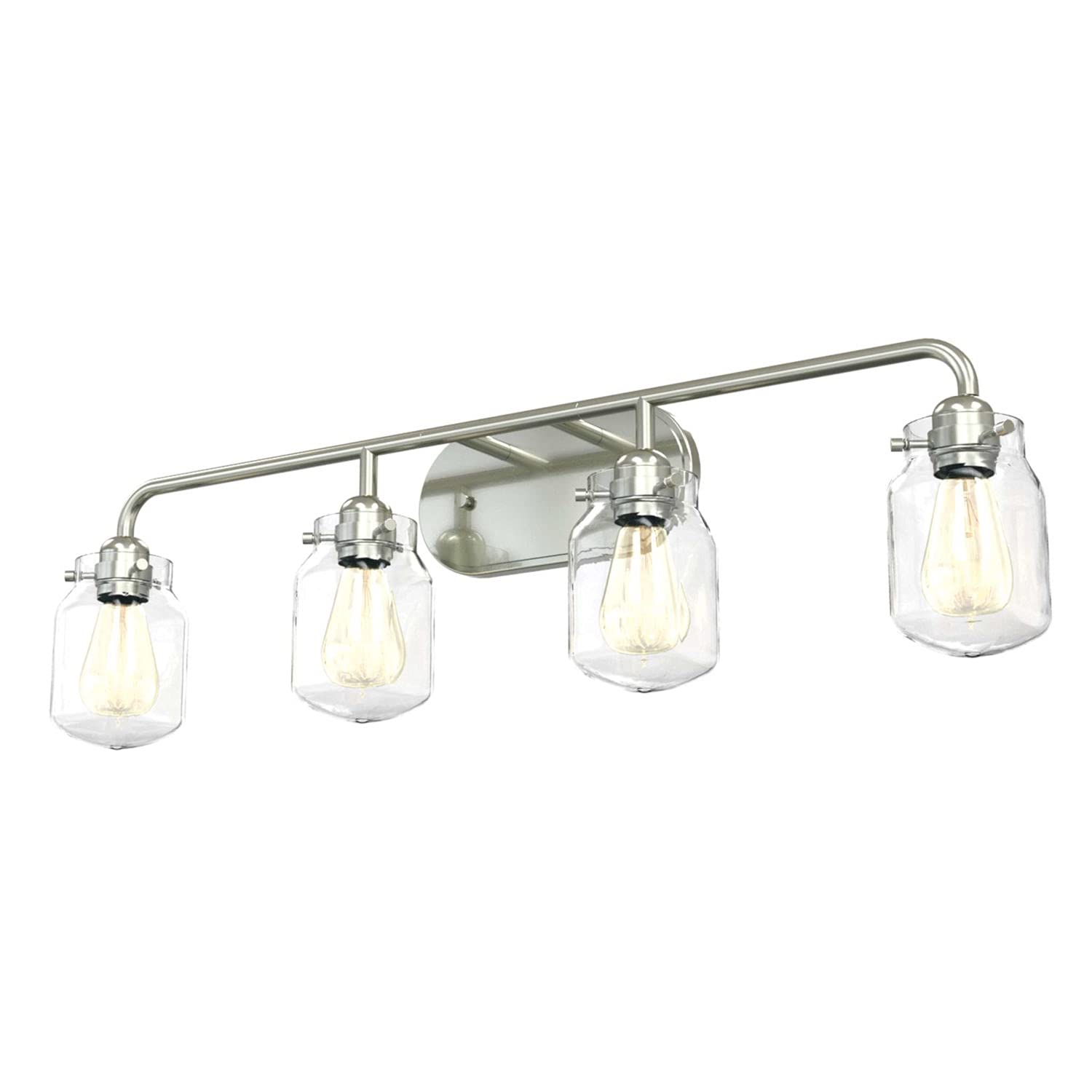 DVI DVP22744SN-CL Lexington 4-Light Bathroom Vanity Light Fixture in Satin Nickel Finish - Perfect for Modern Bathroom & Powder Room Lighting