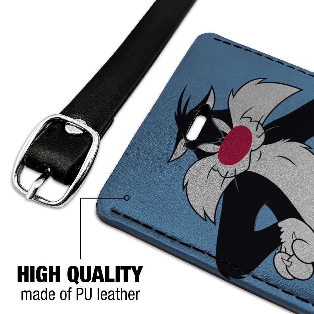 Looney Tunes Sylvester Rectangle Leather Luggage Tag - Durable Suitcase ID Card Holder for Carry-On Bags - Perfect for Travel, Business Trips & Vacation Identification
