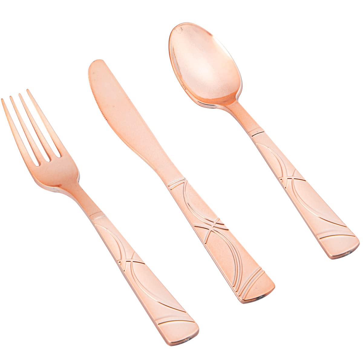 WELLIFE 120-Piece Rose Gold Disposable Cutlery Set - 40 Forks, 40 Knives, 40 Spoons - Elegant Plastic Silverware for Weddings, Parties & Events - Perfect for Bridal Showers, Birthday Celebrations & Dinner Gatherings
