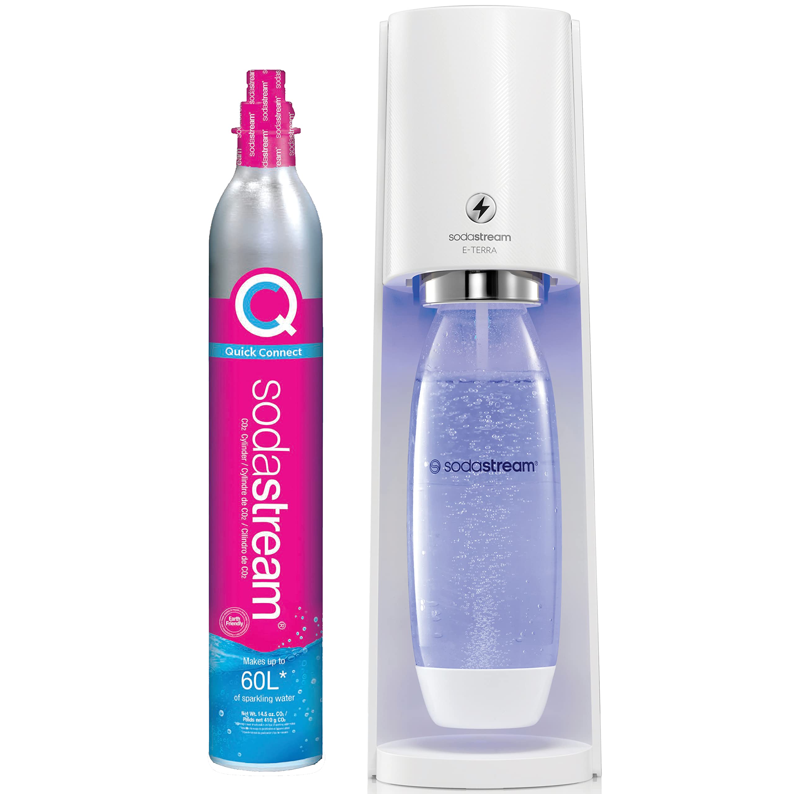 SodaStream E-TERRA Sparkling Water Maker Kit - White Home Soda Machine with CO2 Cylinder & Carbonating Bottle - Perfect for Healthy Homemade Sparkling Water, Cocktails & Party Drinks