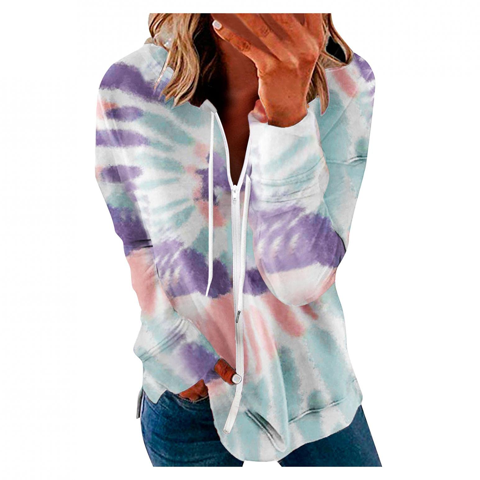 Women's Lightweight Zip Up Hoodie - Long Sleeve Color Block Hooded Sweatshirt Jacket for Casual Wear, Gym & Outdoor Activities