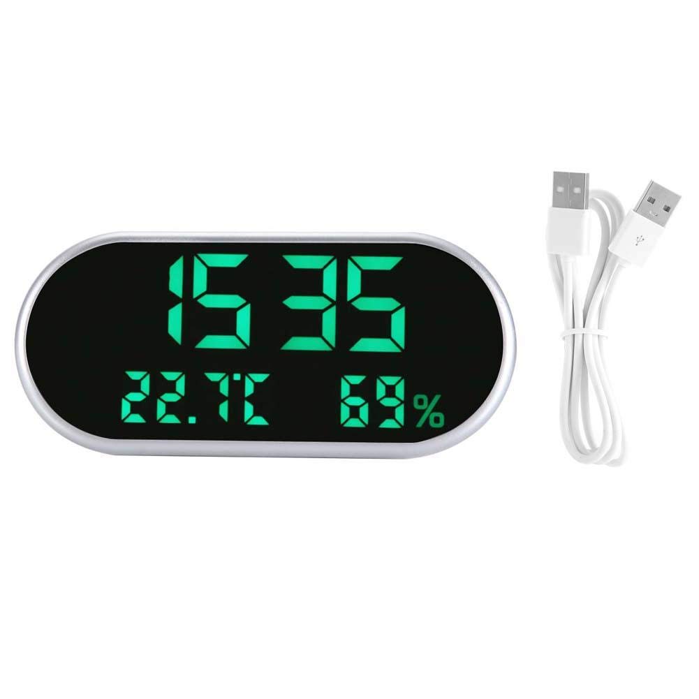 Omabeta 7.1 x 3.1 x 1.9 Inch Digital Mirror Alarm Clock with LED Display, Temperature & Humidity Sensor, Night Light - Green Light for Bedroom, Kitchen, Office & School Use