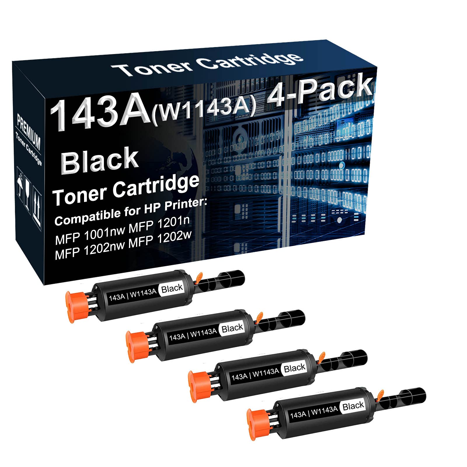 4-Pack High Yield 143A W1143A Compatible Printer Cartridge for HP MFP 1201n 1202w 1202nw 1001nw - Black Ink Replacement - Perfect for Home Office Printing & Small Business Documents