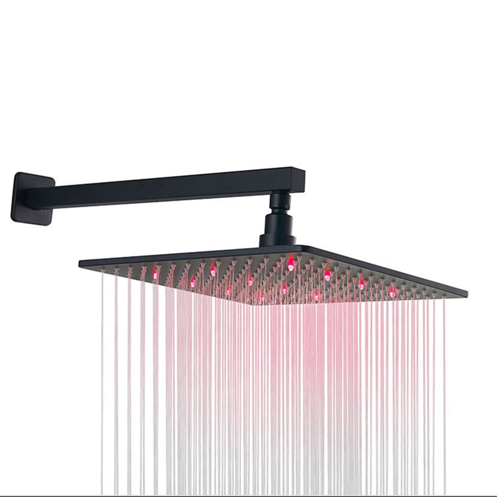 3-Color Changing LED Shower Head with Temperature Display - Square Rainfall Shower Sprayer - Ultra Thin Stainless Steel High Flow Bathroom Showerhead - Wall Mount Fixed for Relaxing Spa-Like Shower Experience at Home