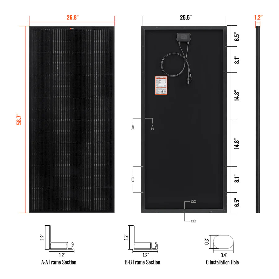 Rich Solar MEGA 200 Watt 12V Monocrystalline Solar Panel - High Efficiency Portable Solar Power for RV, Boat, Off-Grid & Emergency Use