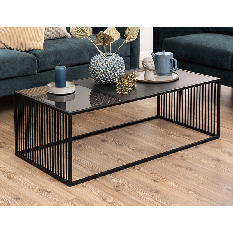 STRINGTON 47-Inch Rectangular Coffee Table - Black Marble Effect Modern Living Room Furniture for Small Spaces | Perfect for Apartments, Condos & Lounge Areas
