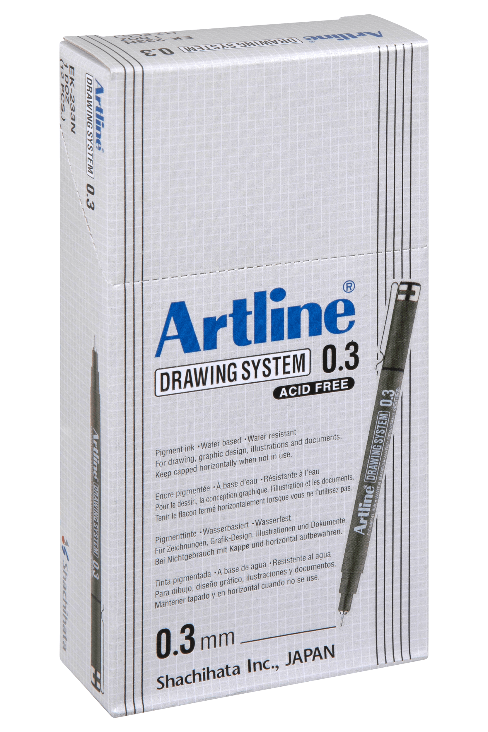 Artline 233 Fine Line Drawing Pen Set - 0.3mm Black Ink Technical Pens (12 Pack) for Sketching, Drafting & Architectural Drawings