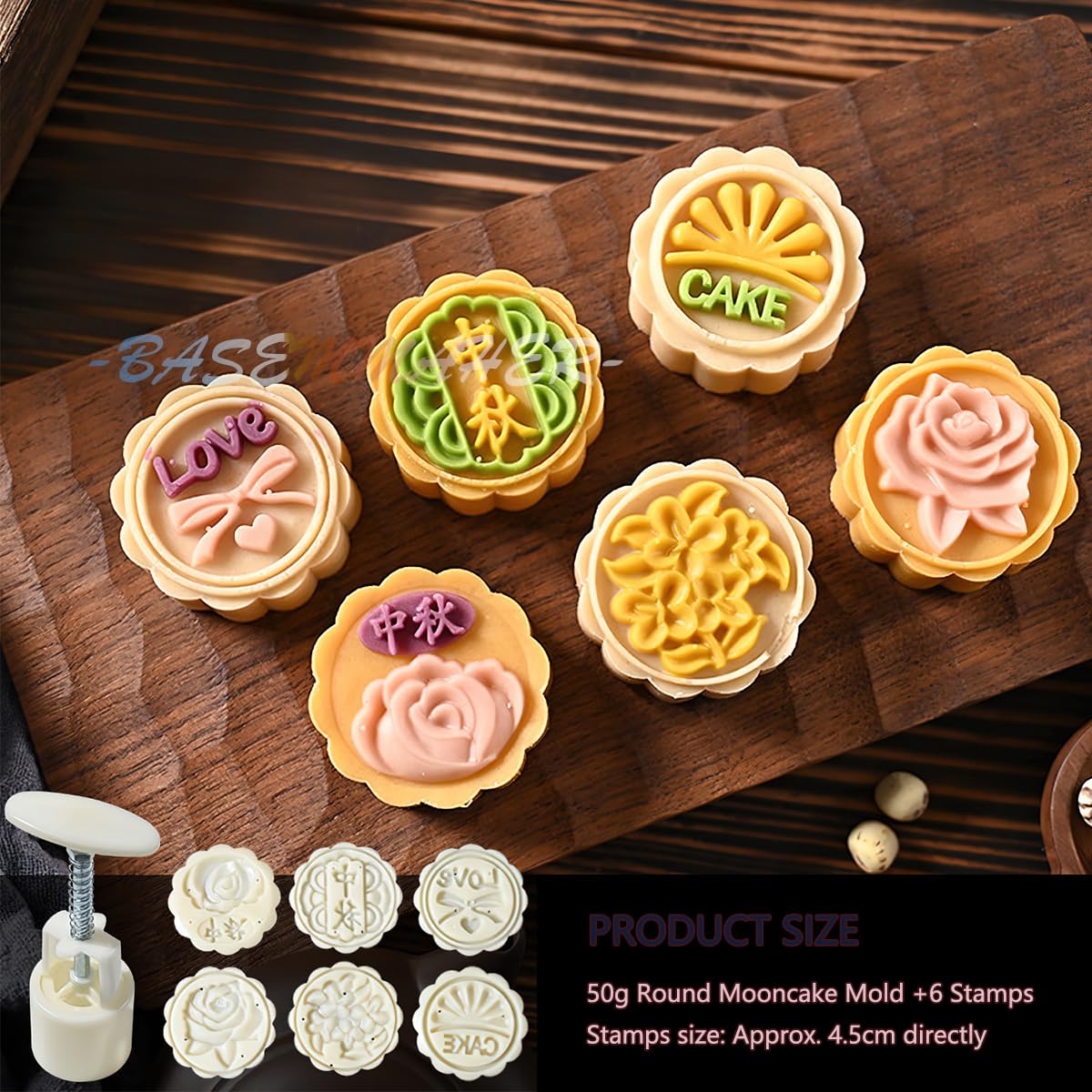 Moon Cake Stamps 6Pcs - DIY Cookie Molds for Mid-Autumn Festival Baking & Dessert Decoration