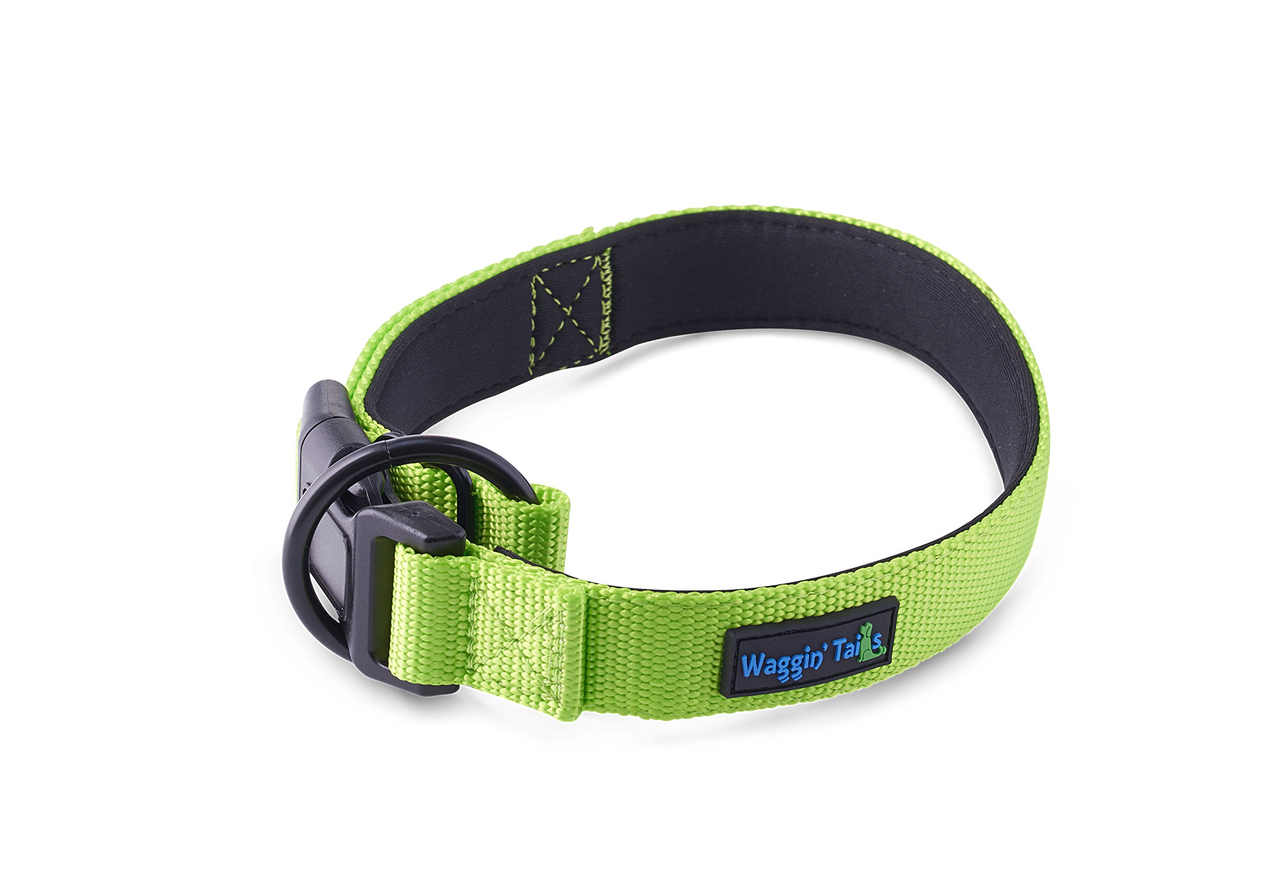 Premium Nylon Neoprene Padded Dog Collar - Classic Comfort Adjustable Collar for Medium Dogs | Soft & Durable Pet Collar with Padded Lining | Perfect for Daily Walks, Training & Outdoor Adventures (Neon Green, Size M) by Wagtime Club