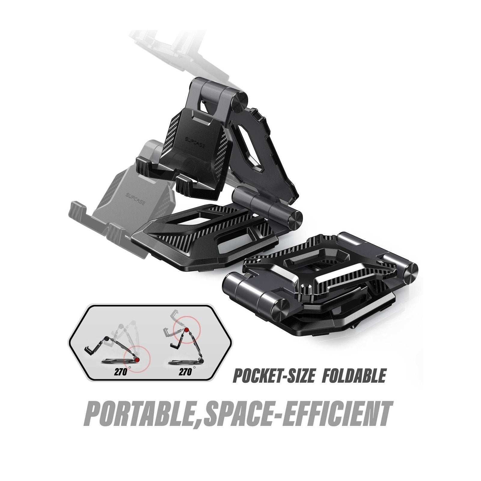 Heavy Duty Phone Stand for Desk - Foldable & Portable, Fits in Pocket - Black | Perfect for Office, Home, and Travel Use
