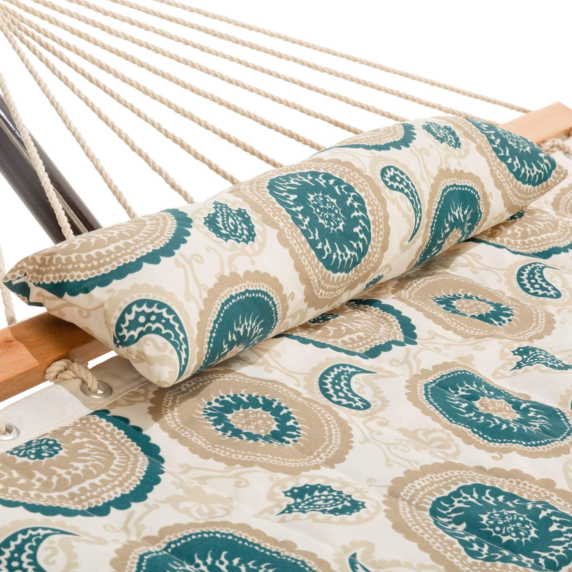 Space Saving Quilted Hammock with Stand & Pillow Set - Portable Outdoor Hammock for Patio, Backyard, Balcony, Camping - Compact Apartment Hammock Designed in USA - Medallion Pattern