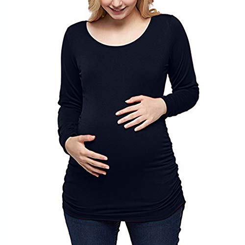 **Maternity Crop Tops for Women - Flattering Side Ruching Pregnancy T-Shirt & Blouse (Navy, XXL) - Comfortable & Stylish for Everyday Wear, Nursing & Maternity Photos**