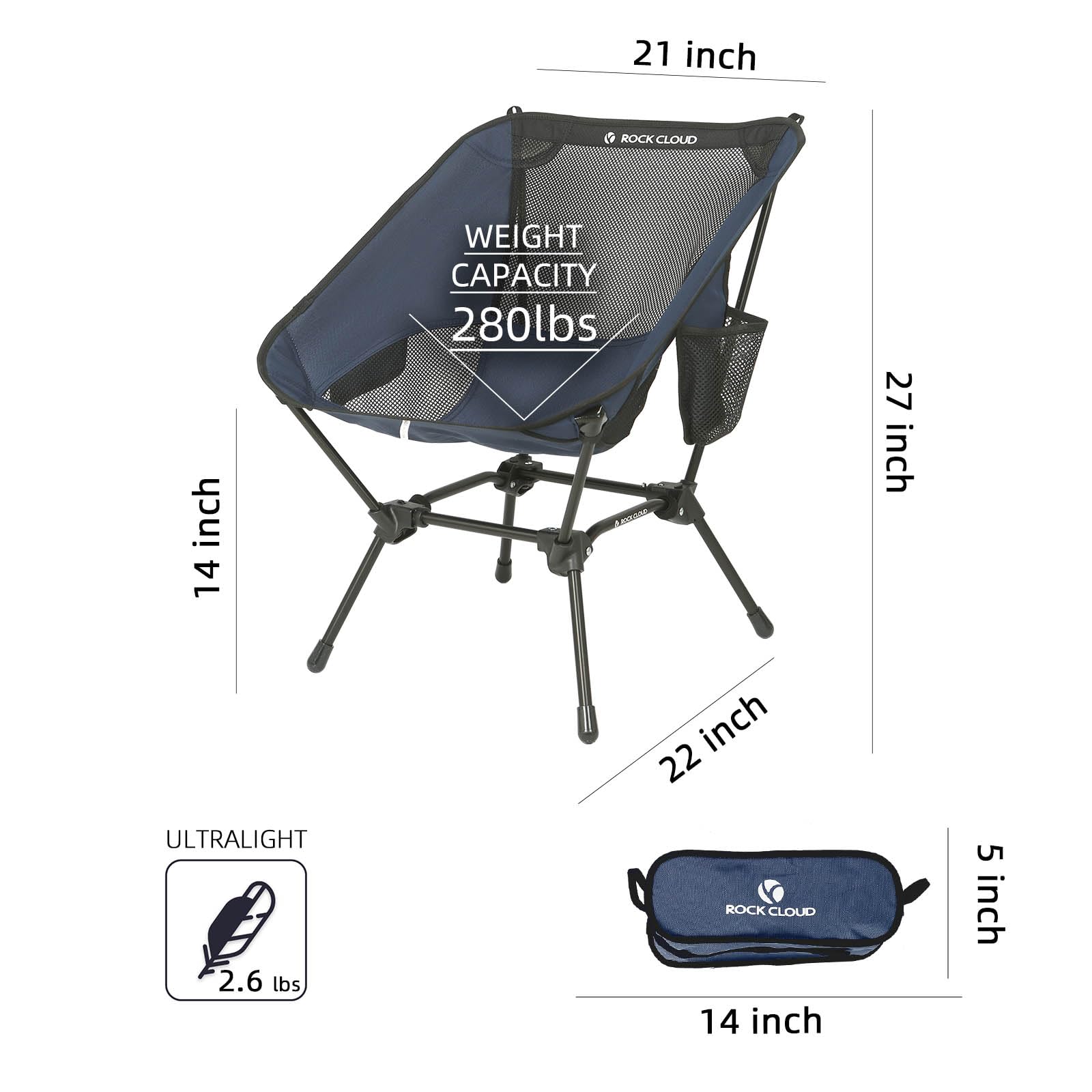 ROCK CLOUD 2 Pack Ultralight Folding Camping Chairs - Portable Outdoor Chairs for Camping, Hiking, Backpacking, Beach, Lawn & Sports (Navy) - Perfect for Picnics, Tailgating and Backyard Relaxation