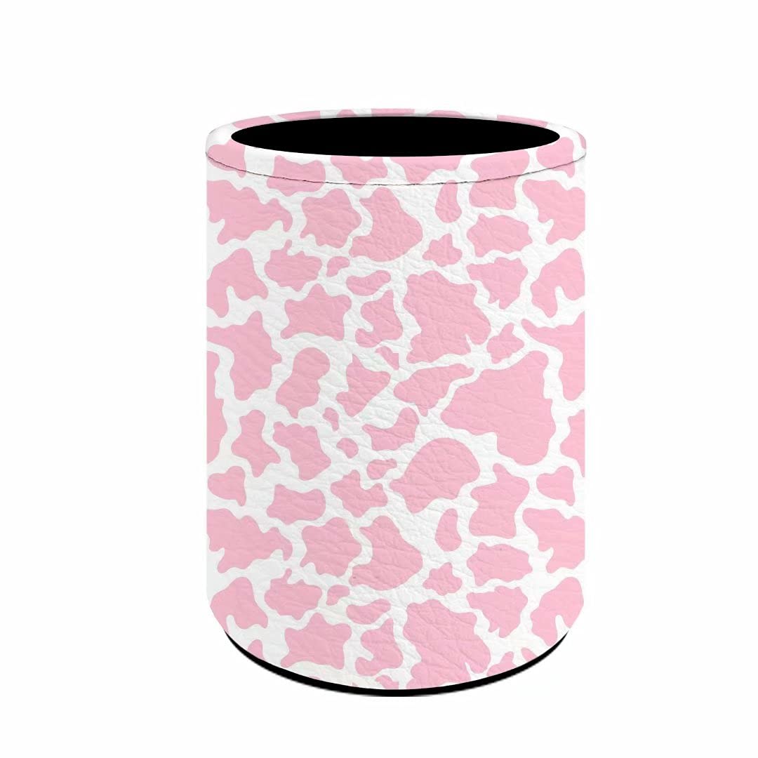 Youngerbaby Pink Cow Print PU Leather Pen Holder - Desk Organizer for Office, School & Home - Pencil Cup, Makeup Brush Holder, Stationery Storage (Perfect for Students, Teachers & Professionals)