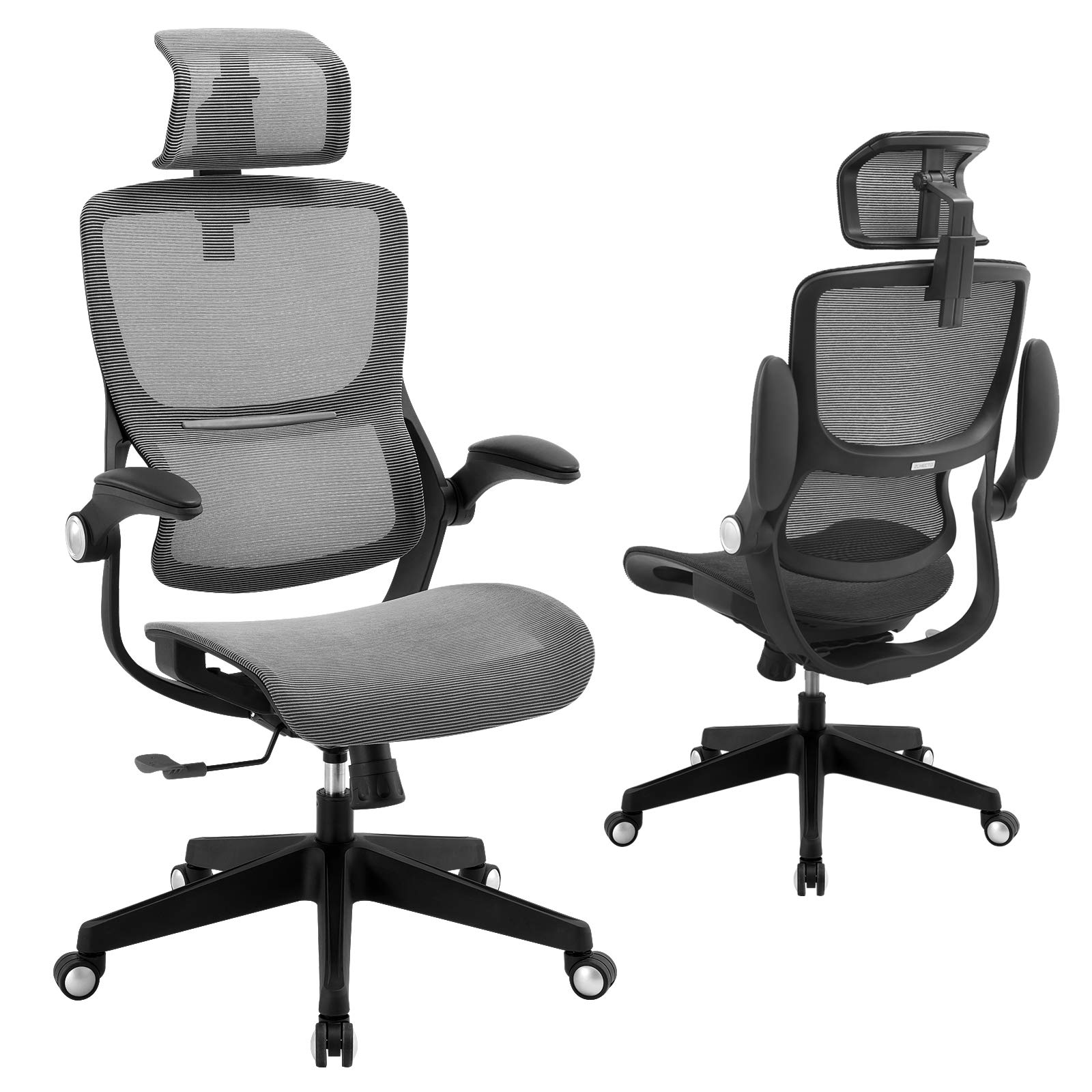 Ergonomic Mesh Office Chair with High Back, Adjustable 3D Lumbar Support & Headrest - Swivel Rolling Computer Desk Chair for Home Office, Flip-Up Arms, Supports 300lbs - Perfect for Long Work Hours, Gaming & Remote Work