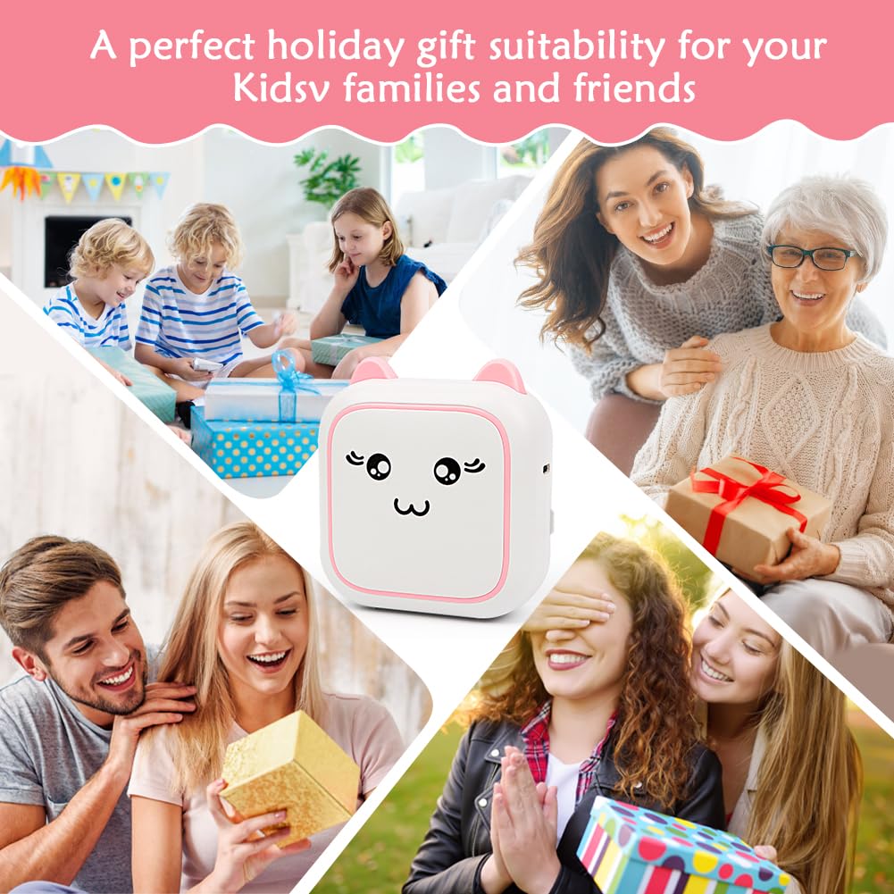 Mini Portable Wireless Thermal Printer - Inkless Sticker Printer for Phone with 10 Roll Papers | Cute Pink Printer for Scrapbooking, Note Taking & DIY Projects | Perfect Gift for Students, Artists & Craft Lovers | Home, Office & School Use