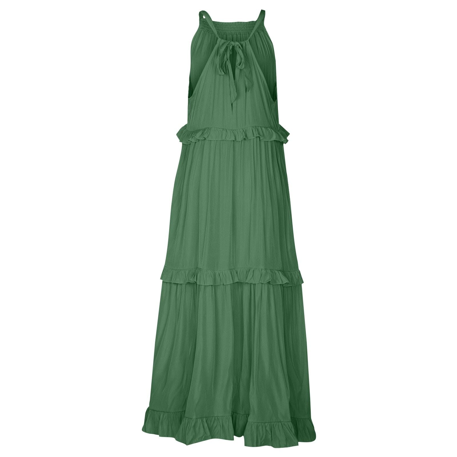 Women's Halter Smocked Tiered Maxi Dress - Flowy Swing Summer Cocktail & Wedding Guest Dress with Pockets | Perfect for Beach Vacations, Garden Parties & Formal Events