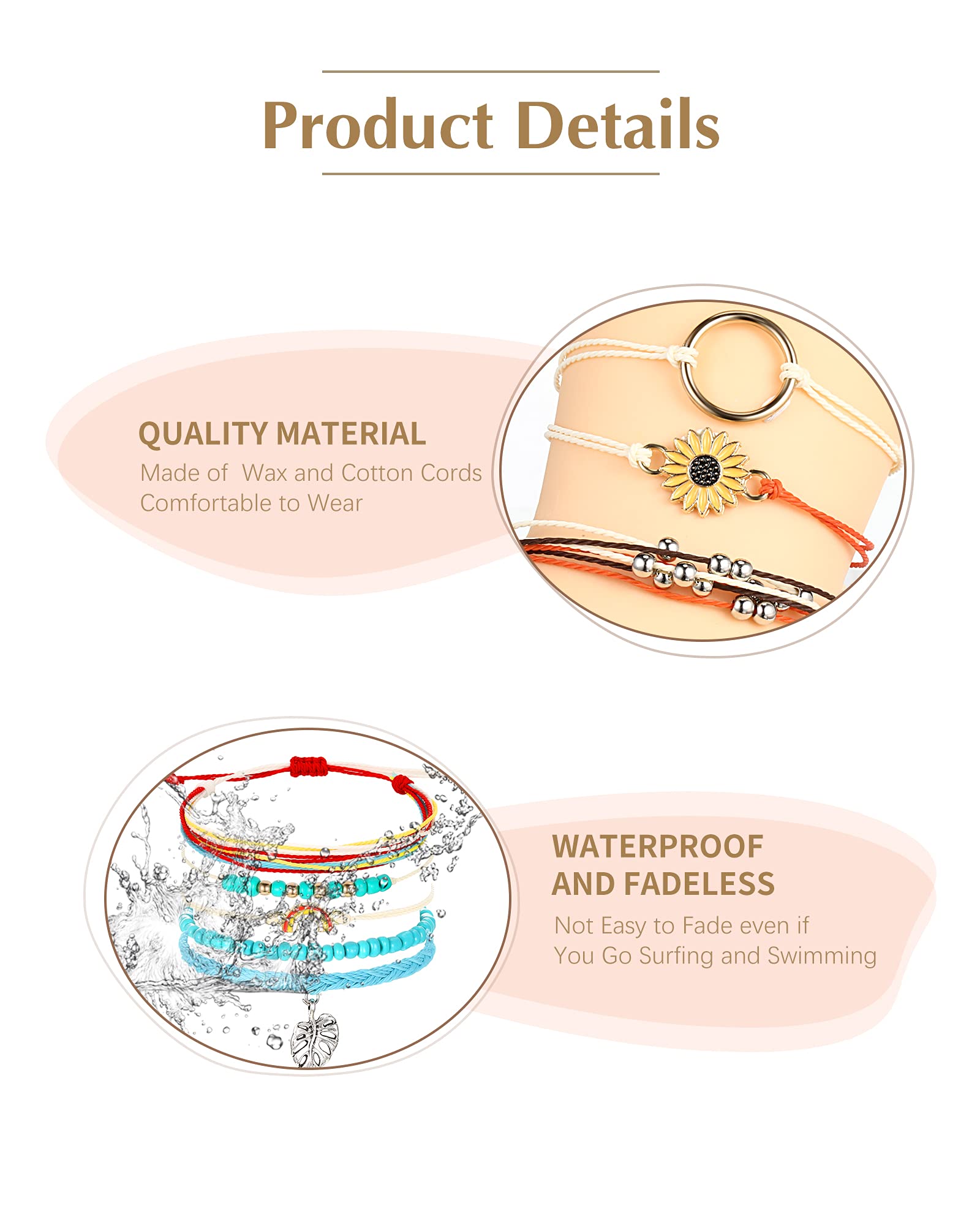 Hicarer 21-Piece Surfer Wave Bracelet Set - Adjustable Waterproof Handmade Ocean Wave Friendship Bracelet & Anklet Jewelry for Women - Perfect for Beach Parties, Summer Festivals & Gifts