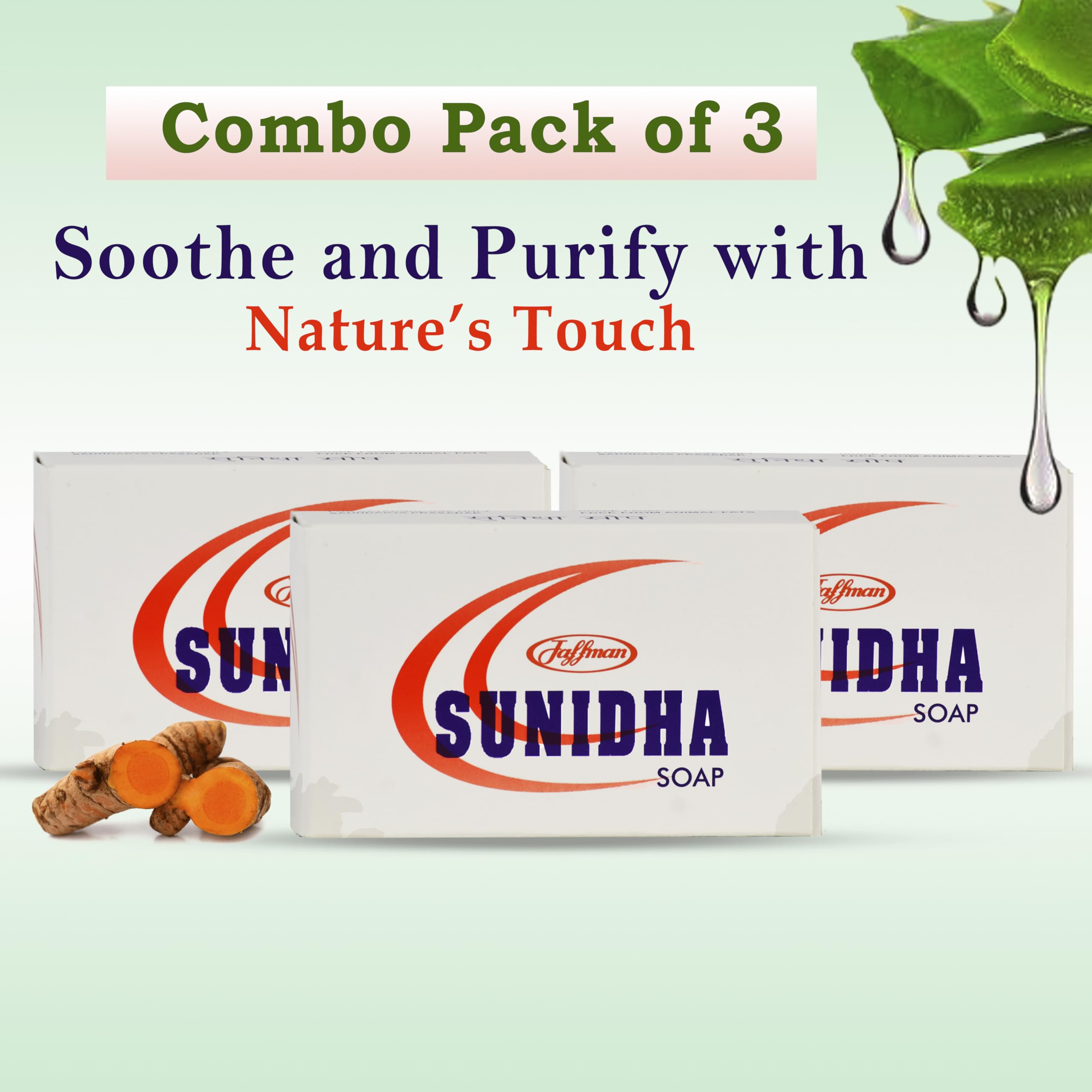 Jaffman Sunidha Soap with Milk, Aloe Vera, Tulsi & Neem - Moisturizing & Nourishing Bar Soap for Soft Skin - Combo Pack of 3 - Ideal for Daily Skincare Routine for Men & Women
