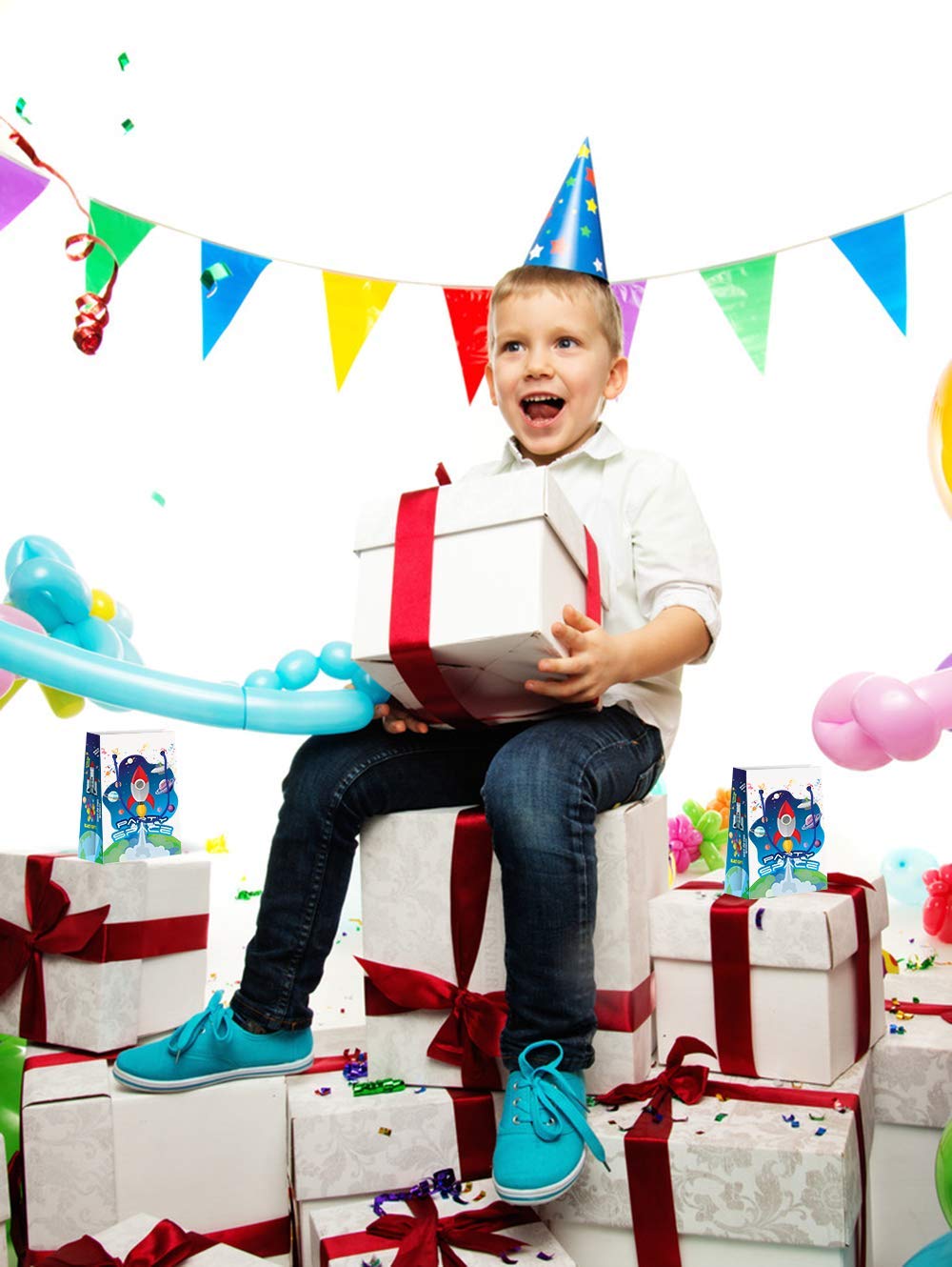 Premium Space Party Favor Bags - Astronaut Themed Treat & Goody Bags for Kids - 12 Pack - Perfect for Birthday Parties, School Events & Space-Themed Decorations