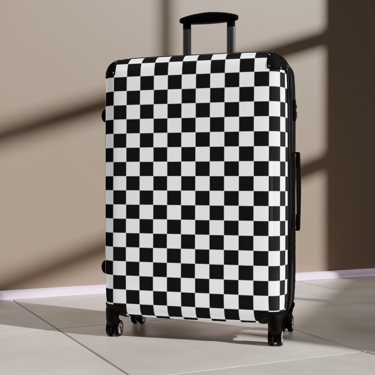 Checkered Hard Shell Cabin Suitcase with 360° Swivel Wheels, Combination Lock & Adjustable Handle - Durable Carry-On Luggage for Air Travel, Business Trips & Weekend Getaways