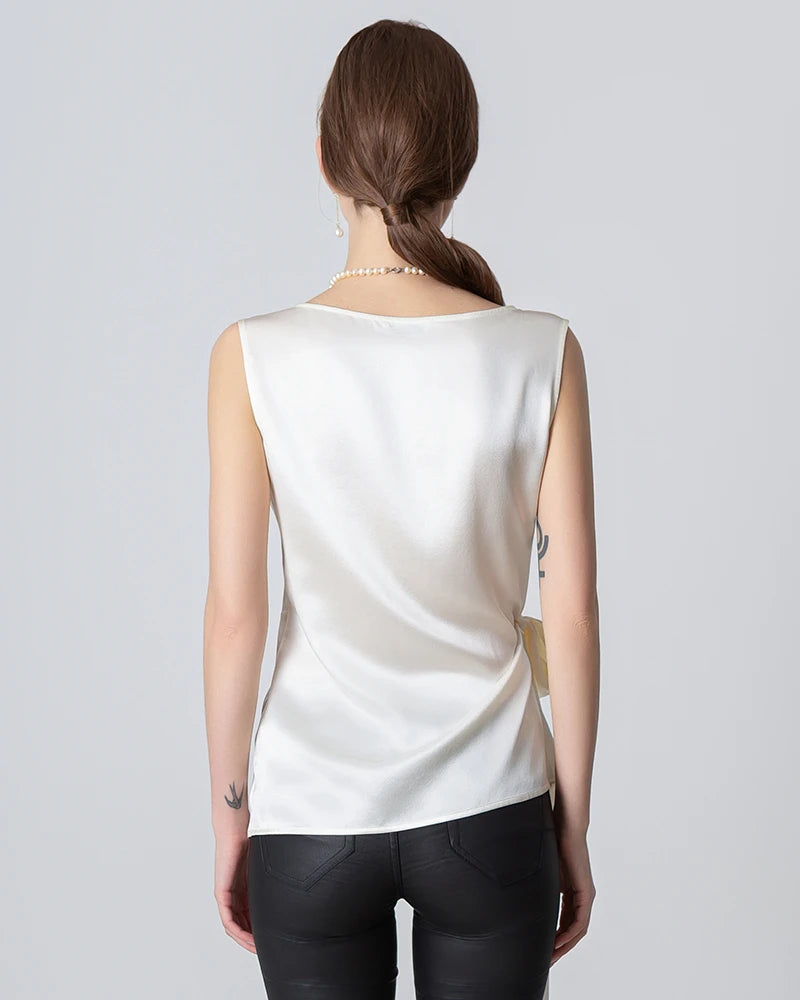 Elegant Sleeveless Wrap Silk Blouse for Women - Perfect for Summer, Date Night & Office Wear