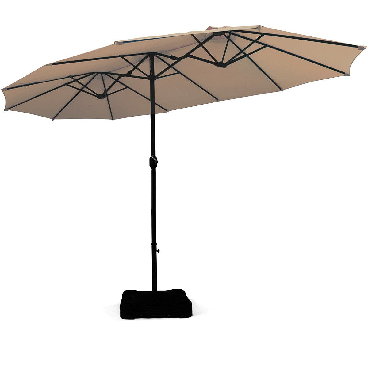 15FT Beige Double-Sided Patio Market Umbrella with Crank Handle - Extra Large Canopy for Outdoor Sun & Rain Protection - Perfect for Garden, Deck, Backyard, Balcony, Poolside & Beach Use
