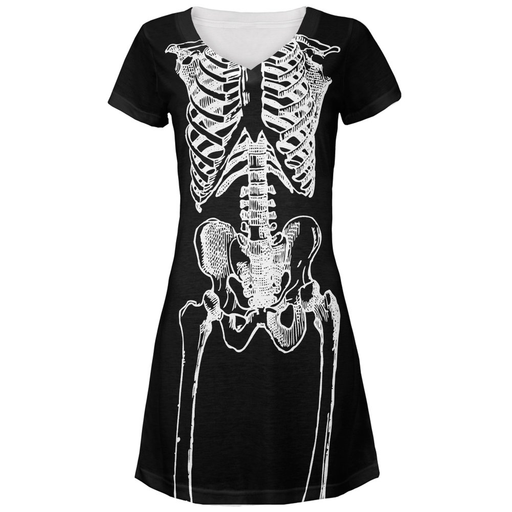 White Skeleton Print Junior's Cover-Up Beach Dress - Small | Lightweight Swimwear Cover for Pool, Beach & Summer Vacations