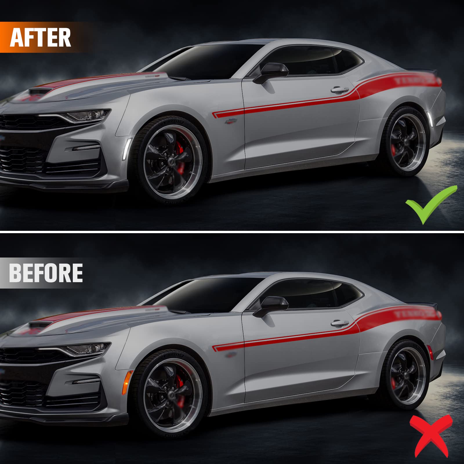 2016-2023 Chevy Camaro LED Side Marker Lights - Smoked Lens White Reflectors (4PCS) - Front Rear Bumper Fender Marker Lamps for Enhanced Visibility & Style | Perfect for Night Driving & Car Customization