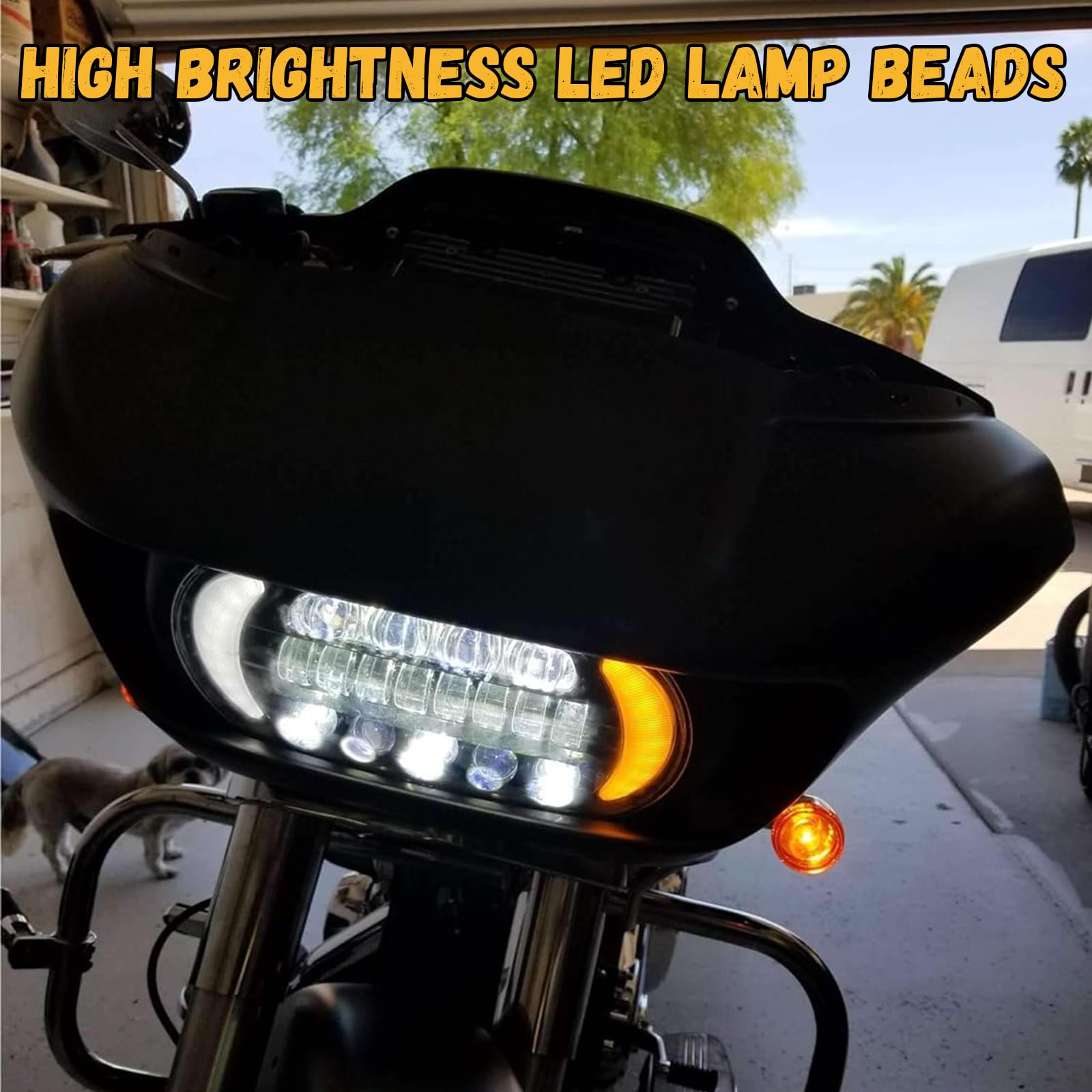 LED Headlight for Harley Road Glide Motorcycle (2015-2023) - Bright Daytime Running Lights & Side Lights - Black Headlamp Replacement Accessories - Perfect for Night Riding & Enhanced Visibility