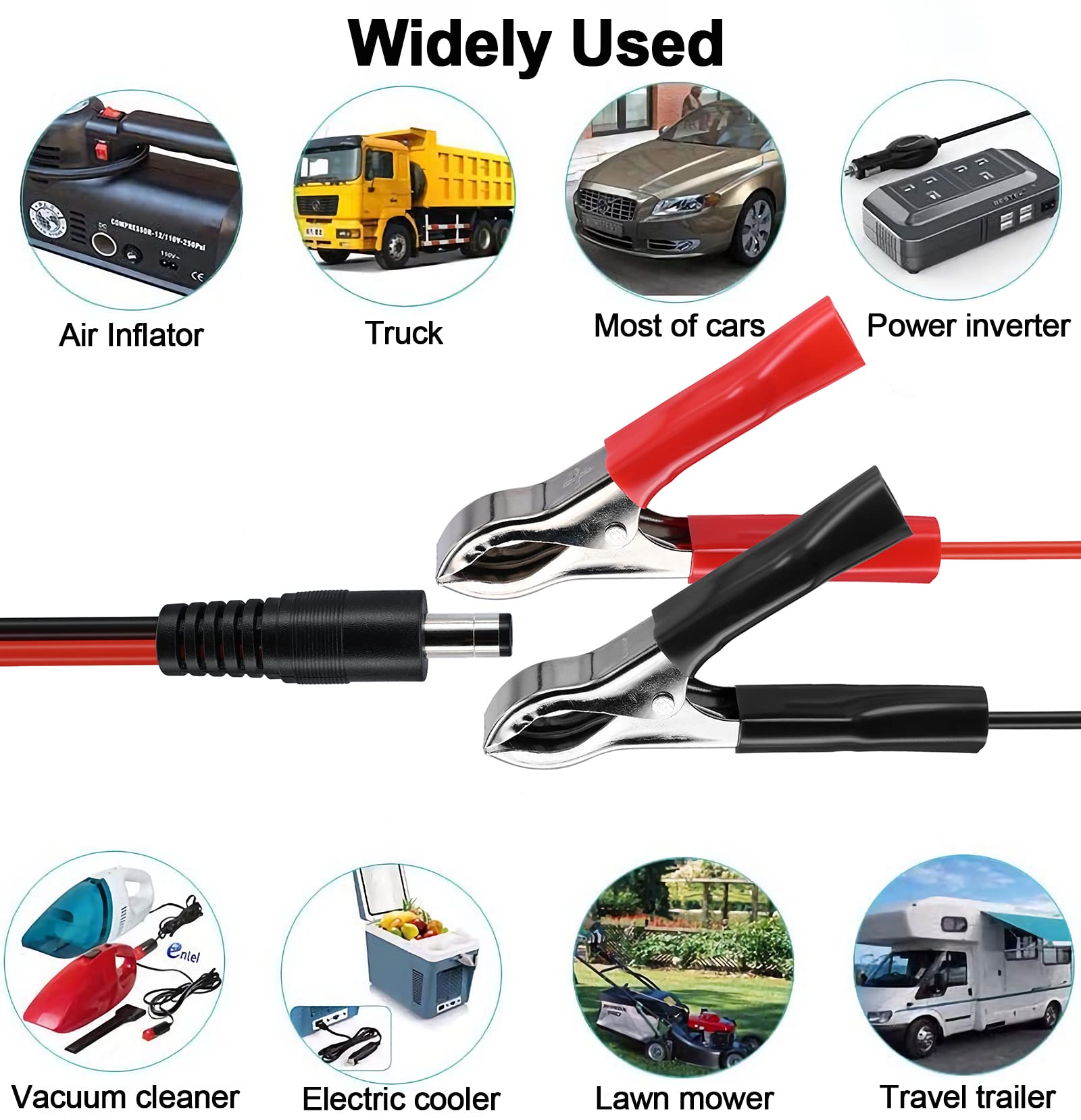 Yeebline DC 5.5x2.1mm Battery Clamp Extension Cable - 5FT 16AWG 12V DC Power Cord with Alligator Clips - Male to Battery Clamp Adapter for Car Charger, Power Supply, Solar Panels, and DIY Electronics Projects